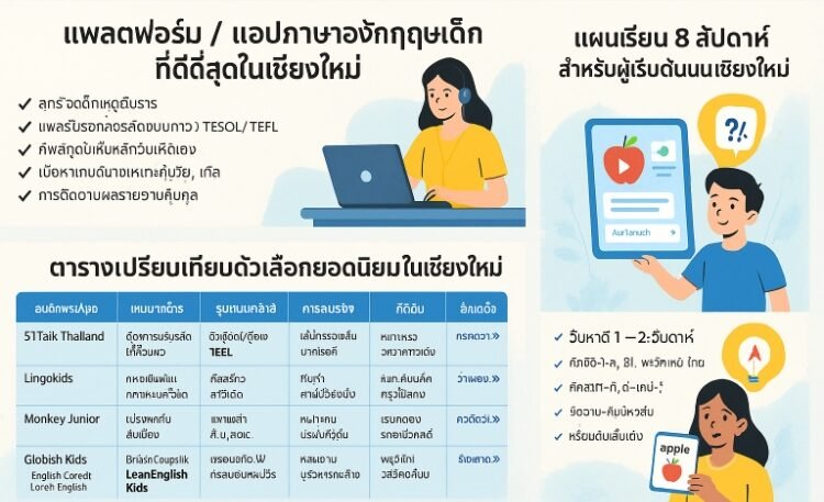 แพลตฟอร์ม / แอปภาษาอังกฤษเด็กที่ดีที่สุดในเชียงใหม่ พร้อมรีวิว
