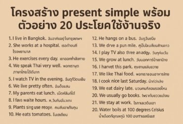 โครงสร้าง present simple พร้อมตัวอย่าง 20 ประโยคใช้งานจริง