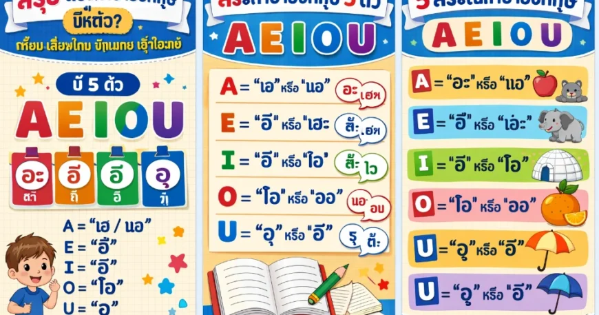 สรุป สระภาษาอังกฤษ มีกี่ตัว เทียบเสียงไทย อ่านง่าย เข้าใจเลย